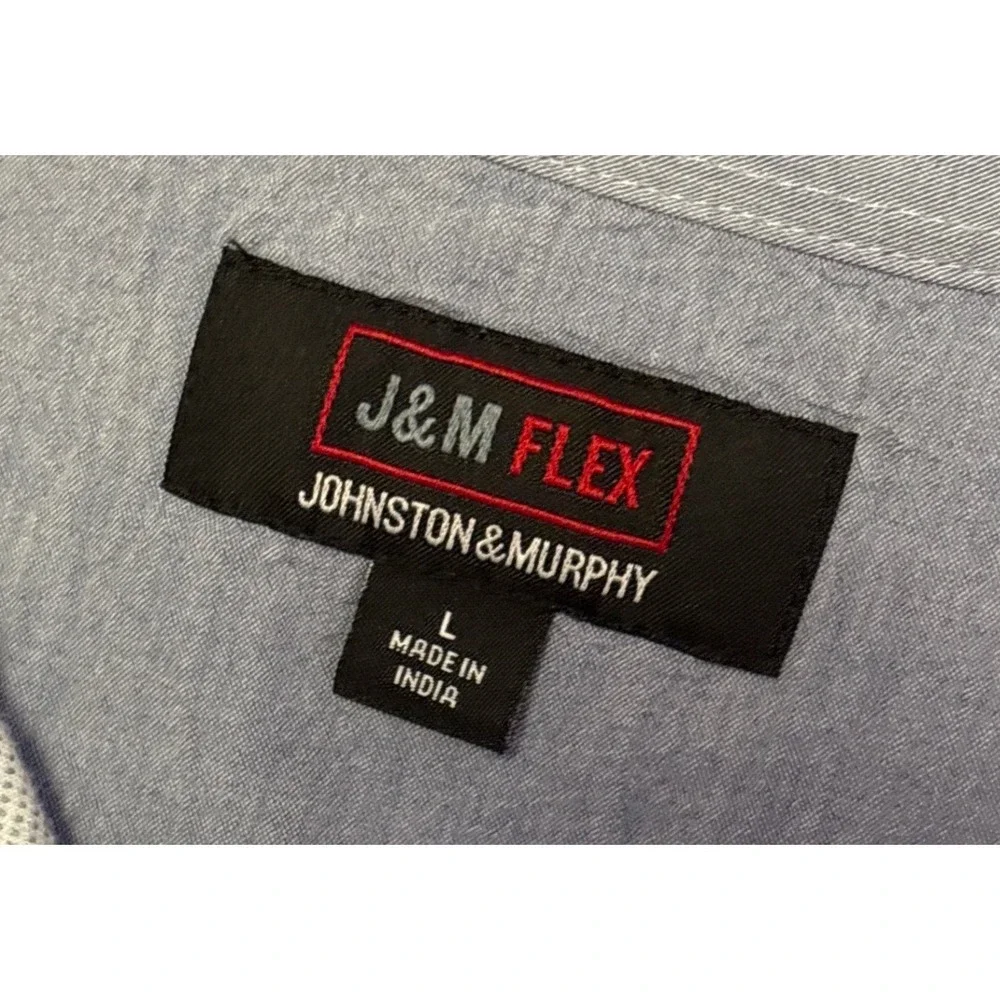 Johnston & Murphy Men Light Blue Short Sleeve Button Down Shirt J&M Flex, Size L